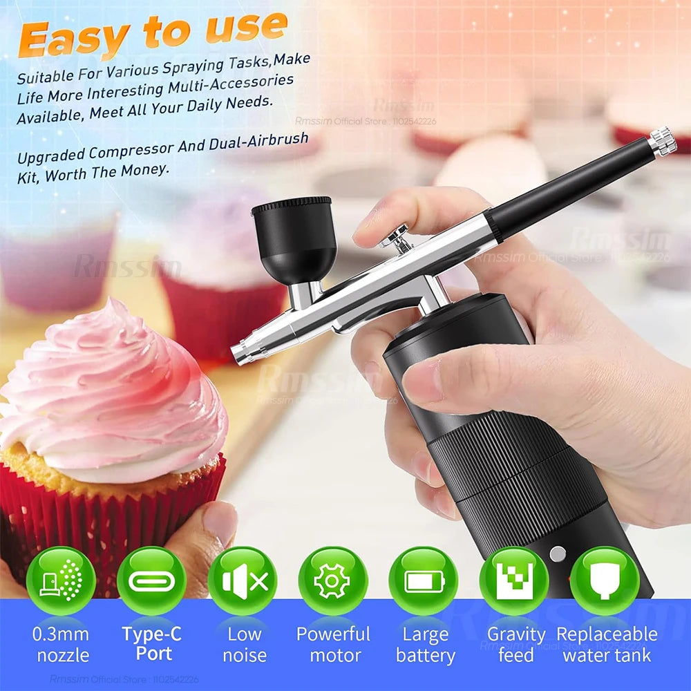 Portable Airbrush Kit Wireless Air Brush with Compressor Electrical Handheld Spray Gun Coloring Tattoo Graffiti Graphic Model Peaceful Pleasures Health and Wellness