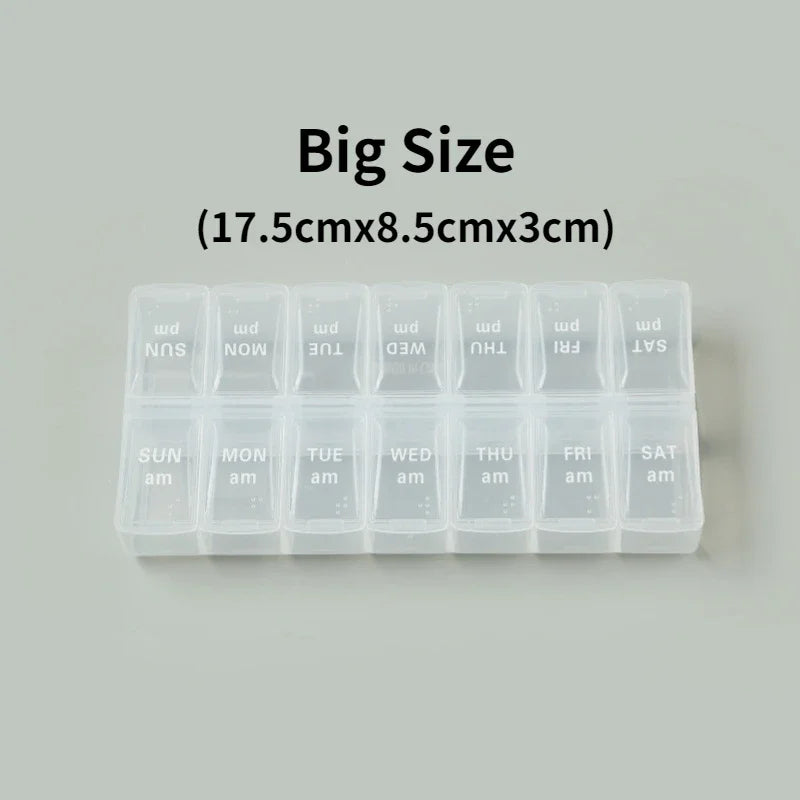 New Weekly Portable Travel Pill Cases Box 7 Days Organizer 14 Grids Pills Container Storage Tablets Vitamins Medicine Fish Oils Peaceful Pleasures Health and Wellness NO.16