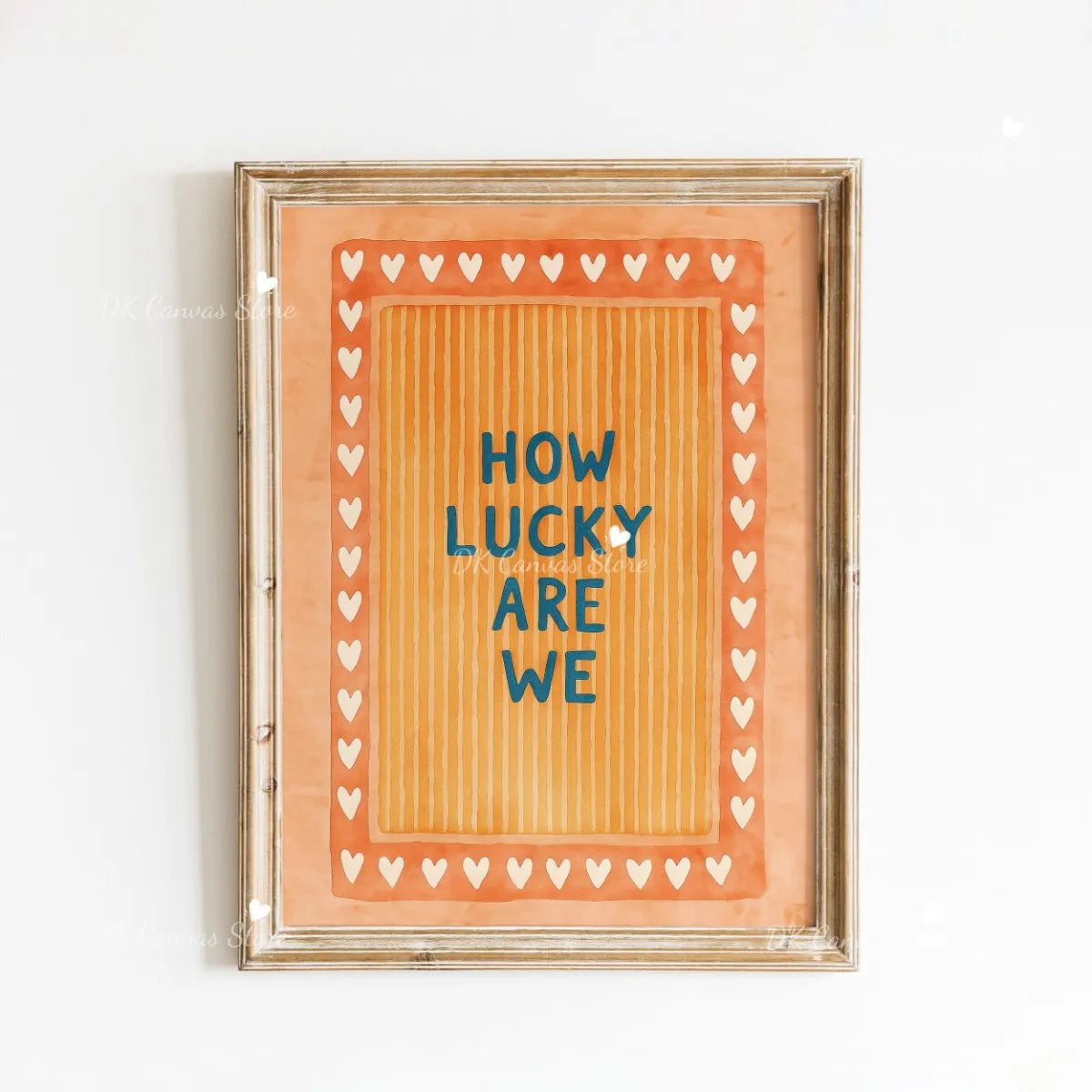 "How Lucky Are We" Quote Canvas Print Poster Modern Heart Stripe Art Prints Bedroom Living Room Wall Art Home Decor Poster Peaceful Pleasures Health and Wellness