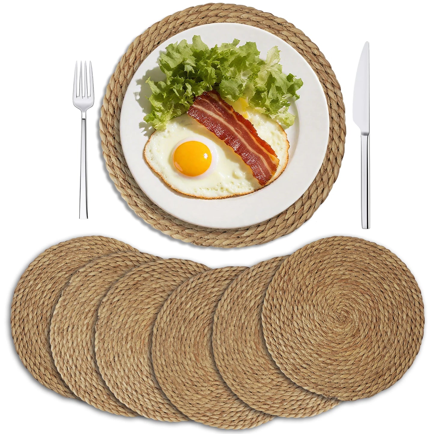 Set of 6 30cm Round Handwoven Rattan Placemats Heat Insulation Natural Wicker Woven Table Pot Mats For Dining Home Wedding Decor Peaceful Pleasures Health and Wellness 6pc B 30cm