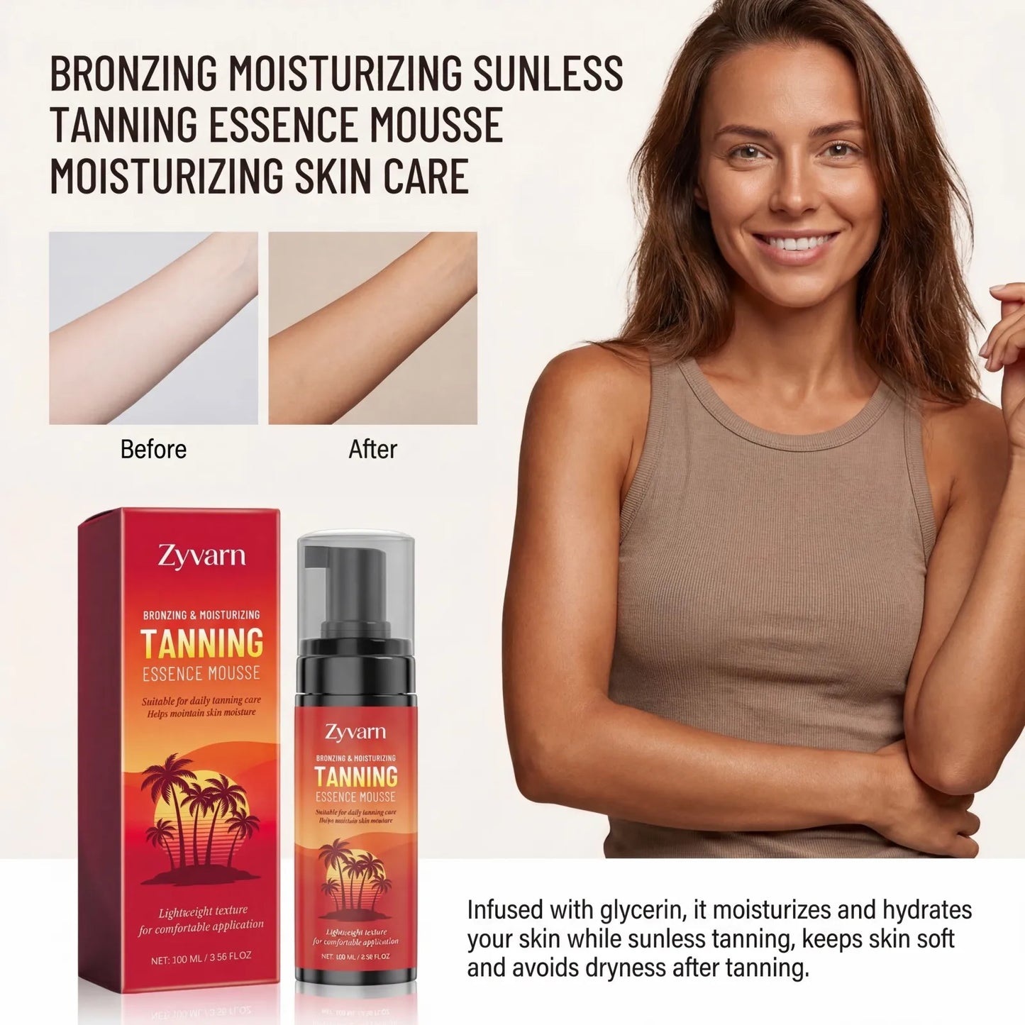 Sunless Self Tanning Mousse – Streak-Free Natural Bronze Glow