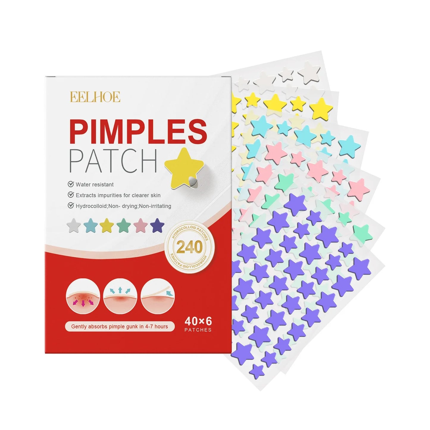 240Pcs New High-end Pimple Patch Acne Patches Heart/Star Shape Acne Dots Patches Moisturizes for Covering Zits and Blemishes Peaceful Pleasures Health and Wellness 240pcs Star