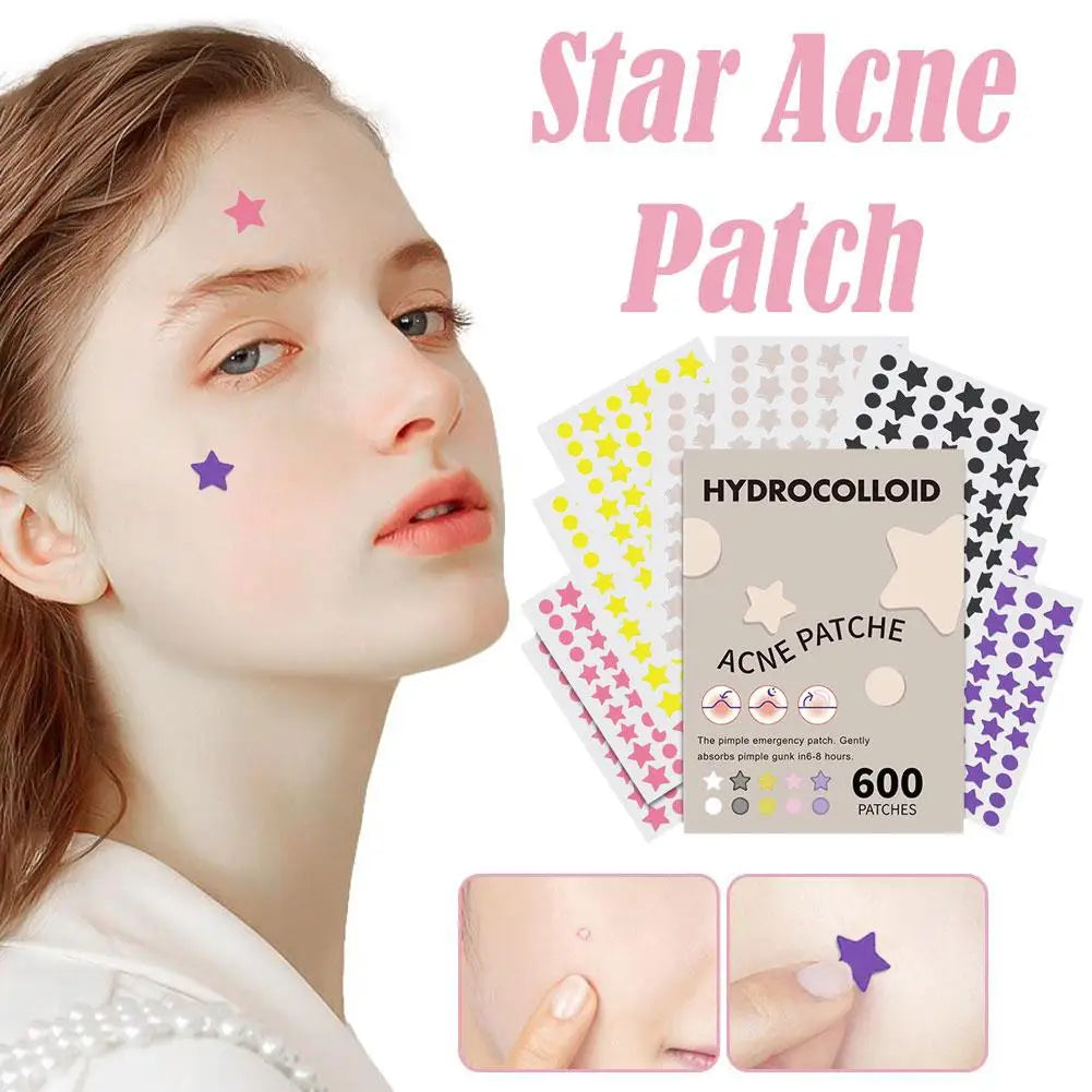 Jaysuing 600-Count Colorful Star Hydrocolloid Acne Patches – Large 12x9cm Sheet, Cute Star-Shaped Invisible Zit Cover Stickers Peaceful Pleasures Health and Wellness