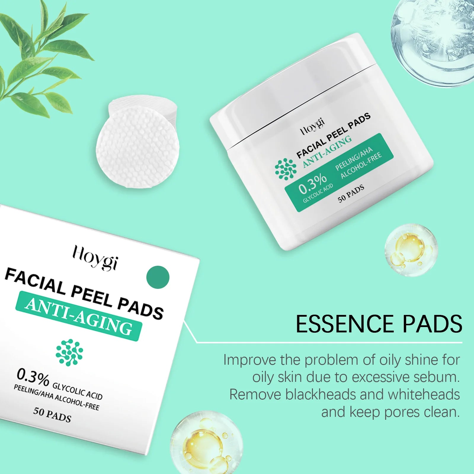 Glycolic Acid Cotton Pads Shrink Pores Blackhead Removal Oil Control Acne Treatment Exfoliating Moisturizing Facial Skin Care Peaceful Pleasures Health and Wellness