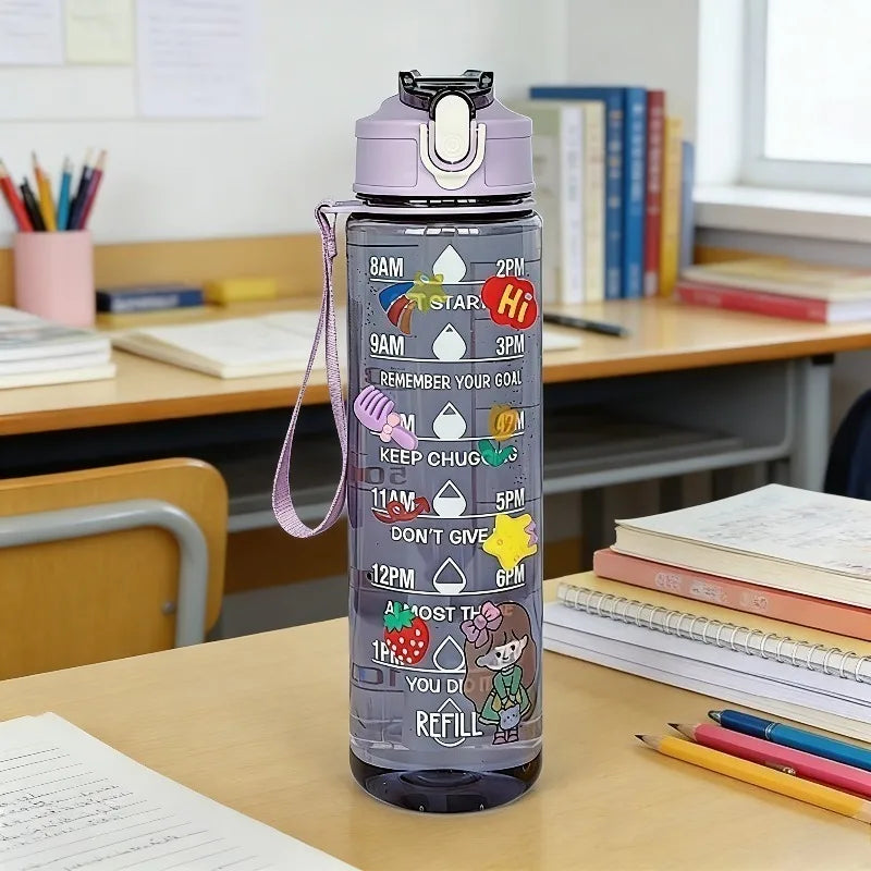 900ml Clear Water Bottle – Straw Lid & Carry Handle | Gym & Sport