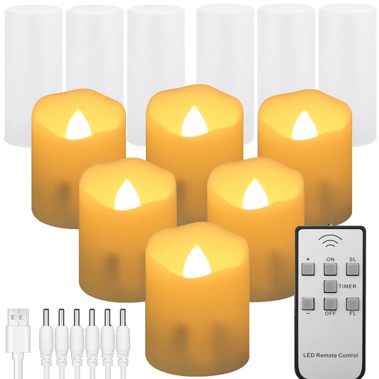 6 Pack USB Rechargeable Flameless Candles with Remote Realistic Battery Operated LED Votive Tea Lights Electric Fake Candle Peaceful Pleasures Health and Wellness