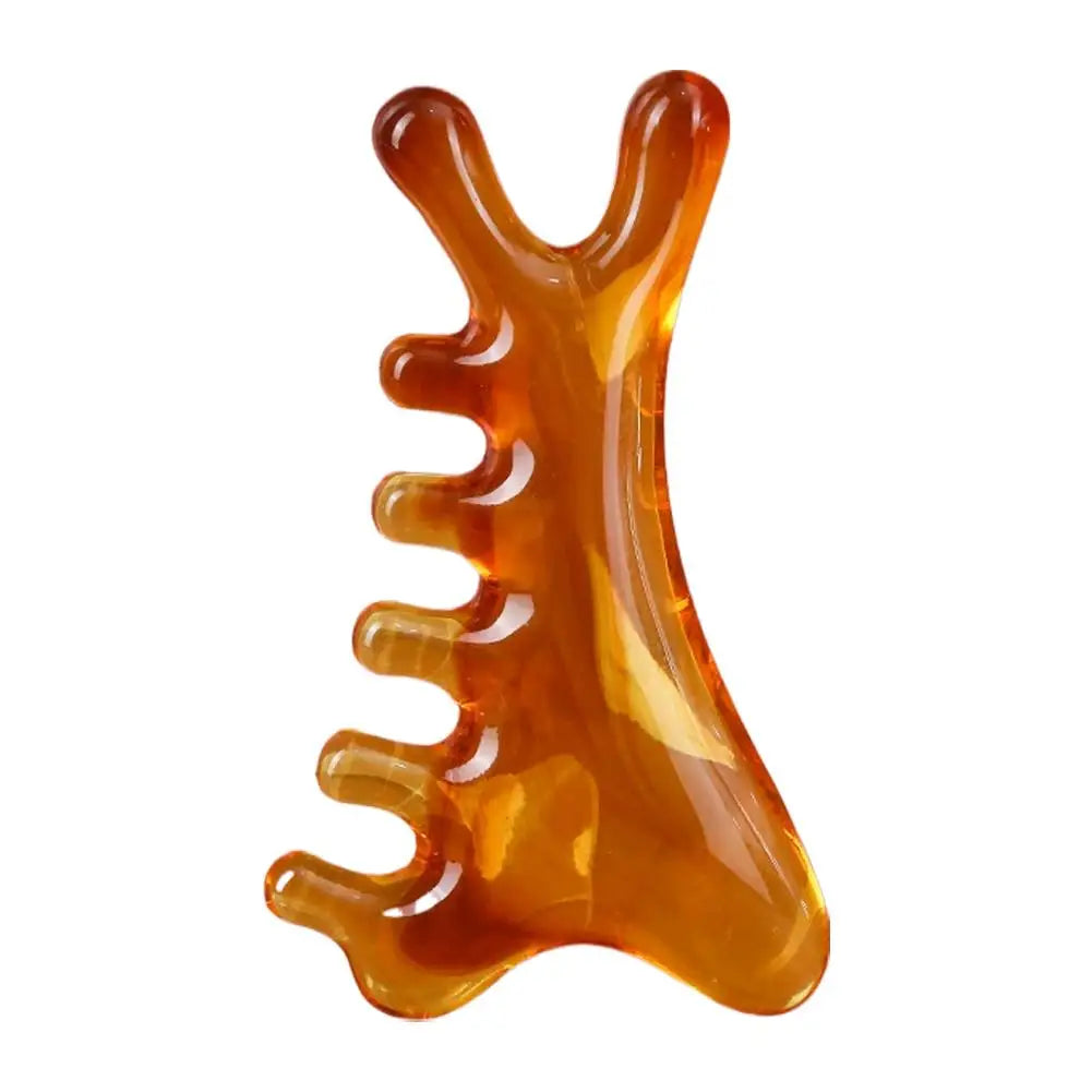 Head Massage Scalp Four-in-one Massage Comb Meridian Scalp Resin Scalp Massage Comb Head Unblocking Face Nose Massager Guasha Peaceful Pleasures Health and Wellness Amber color