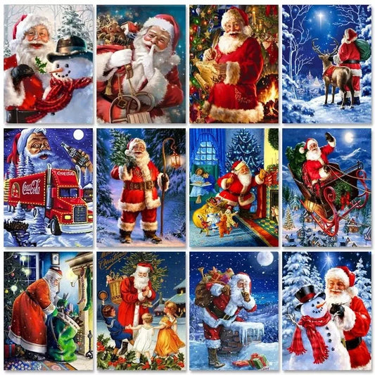 Santa Claus Diamond Painting Kit with Frame | Christmas Art Diamond Painting Kit Peaceful Pleasures Health and Wellness