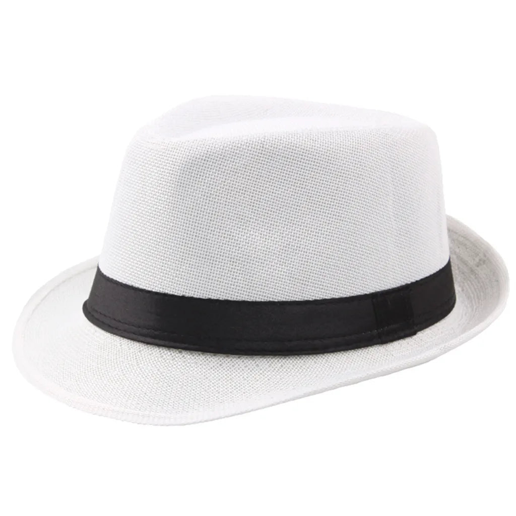 Cycling Caps Men Kids Jazz Hat Old Man Cap Short Brim Solid Color Cuban Cap Panama Hat Breathable Fedora Hat Casual Straw Peaceful Pleasures Health and Wellness White