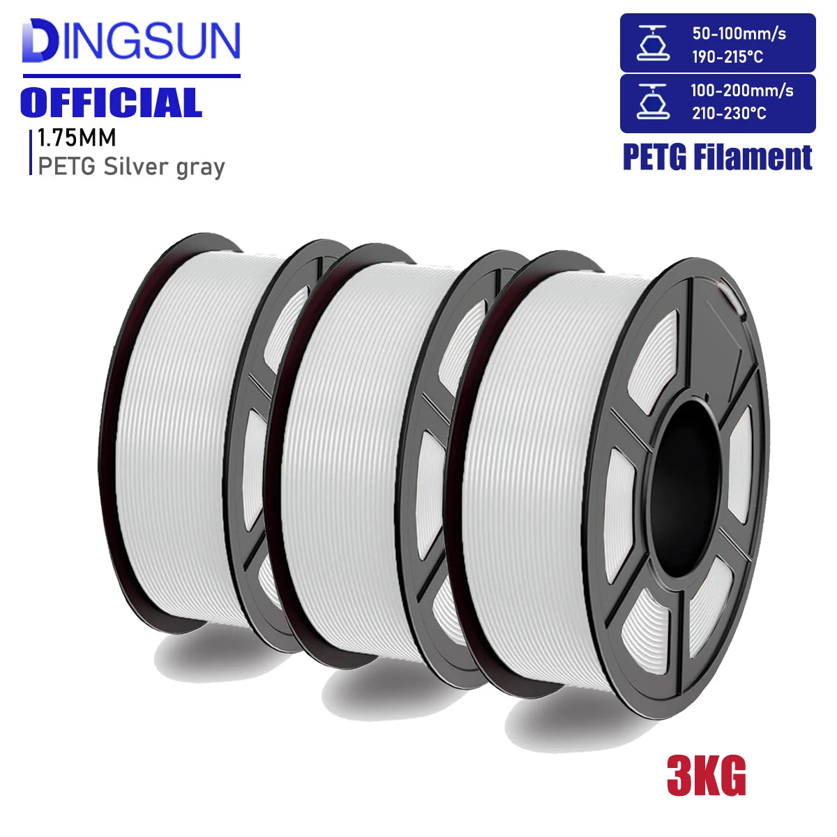 DINGSUN PETG Filament 1.75mm | 3×1kg Rolls, Vacuum-Packed
