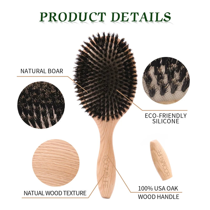 BOOMSLIFE Boar Bristle Hair Brush Women Combs for Hair Wood HairBrush Detangle Straightener Brush Hair Comb Barber Accessories Peaceful Pleasures Health and Wellness