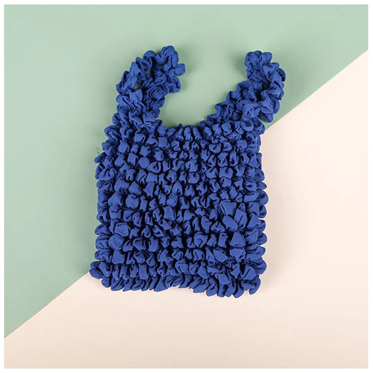Fold Pleated Flexible Stretch Mini Bag Mini Bag Large Capacity Bubble Elastic Portable Shopping Handbag Tote Peaceful Pleasures Health and Wellness Royal blue