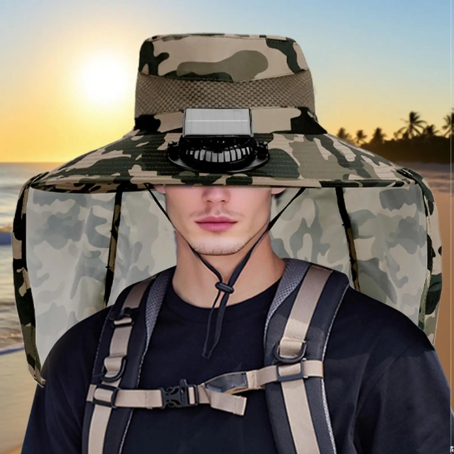 Solar Powered Fan Hat Wide Brim Breathable Fishing Hat With Neck Flap Fishing Equipment For Outdoor Work Garden Hiking Travel Peaceful Pleasures Health and Wellness