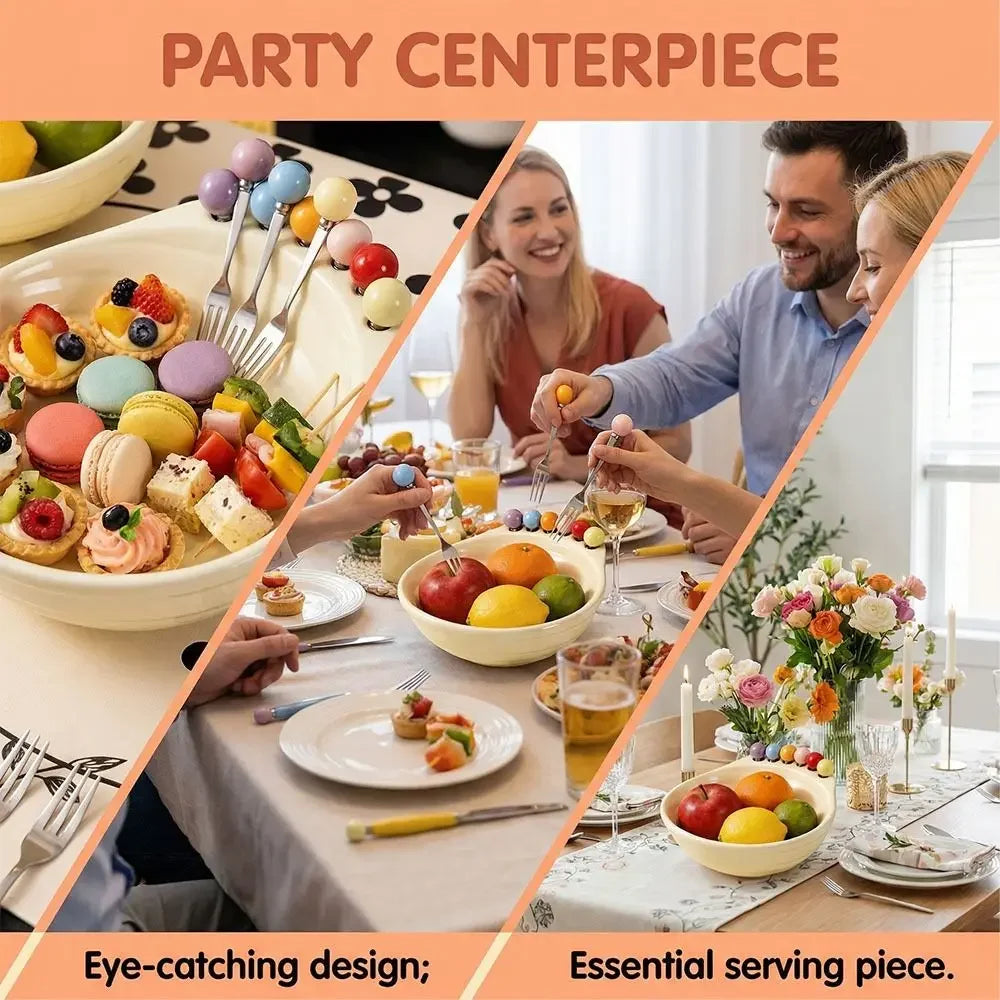 Decoration Fruit Bowl with Fork Large Capacity Geometric Pattern Fruit Serving Plate With Fruit Fork ABS Snack Plate Peaceful Pleasures Health and Wellness