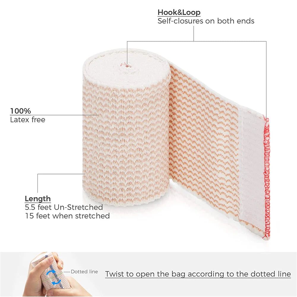 5-Roll Latex Free Elastic Compression Bandage Wrap – Self-Closure Compression Bandage Wrap Peaceful Pleasures Health and Wellness