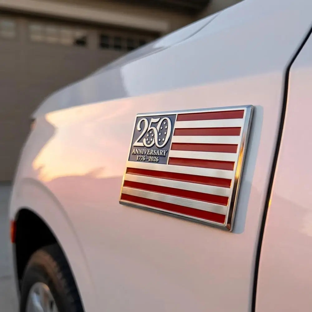 US 250 Metal Flag Car Decal 1776-2026 Patriotic Metal Emblem Badge for Pickup Trucks SUV Rv Cars Auto Vehicle Garage Decor Gift Peaceful Pleasures Health and Wellness