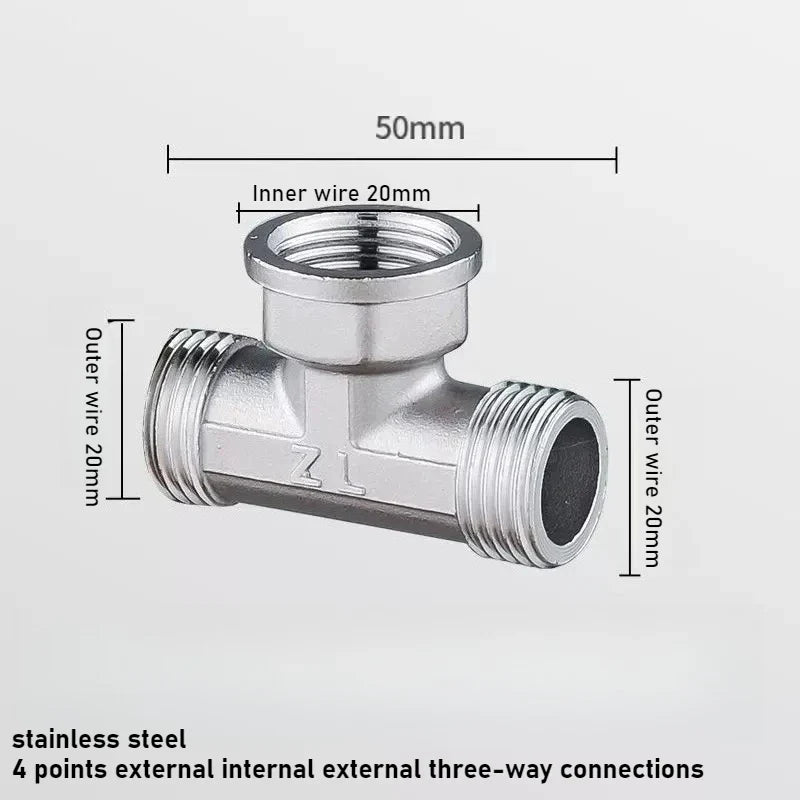 G1/2 Stainless Steel 3-Way T-Adapter Shower Water Splitter Valve