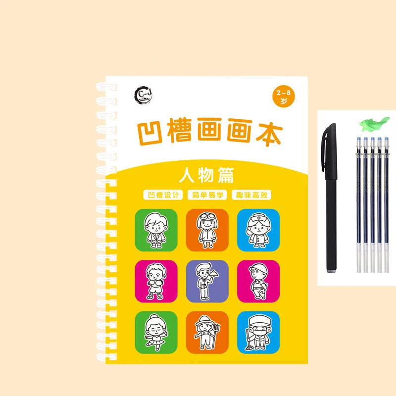 Magic Writing&drawing Practice Book Kids 3D Tracing Workbook Stencil