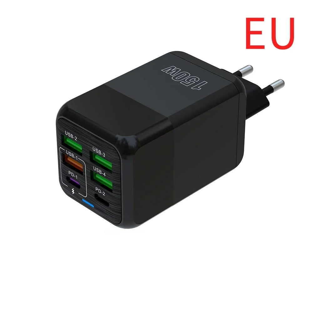 150W 6-Port USB-C Wall Charger | PD QC 3.0 Fast Charging