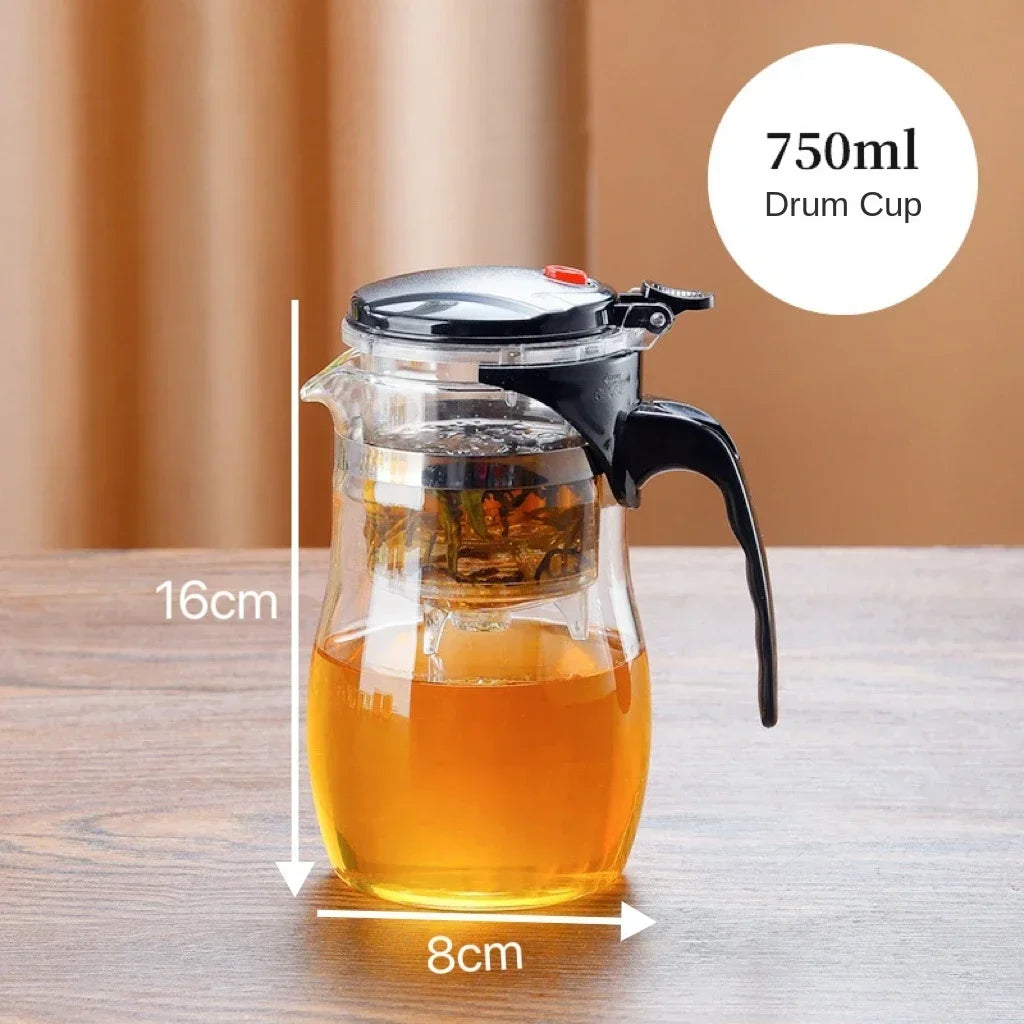 750ML Creative High Borosilicate Glass Filter Teapot with Filter Press Floating Cup Large Capacity Tea Set for Home Office Gift Peaceful Pleasures Health and Wellness 750ml drum shape