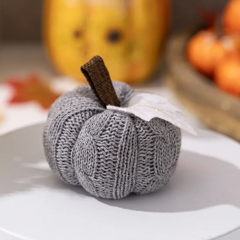 Knitted Pumpkin Ornaments for Halloween Festival Party & Home Bonsai Pendant Decor Halloween Gift Peaceful Pleasures Health and Wellness Grey