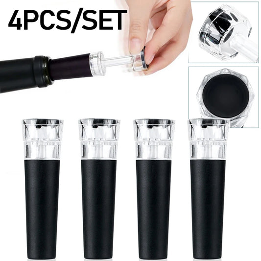 4-Pack Vacuum Pump Wine Bottle Stoppers – Airtight Diamond Cut Silicone Sealer for Wine, Beer & Soda Peaceful Pleasures Health and Wellness 4pcs
