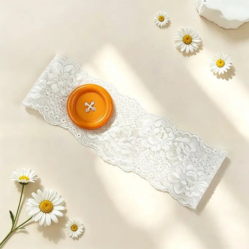 Y2K Lace Button Headband – Colorful Oversized Women's Style