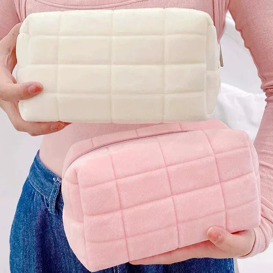 Large Solid Fur Cosmetic Storage Bag Women Zipper Makeup Organizer Handbag Stationery Pencil Case Travel Make Up Toiletry Punch Peaceful Pleasures Health and Wellness