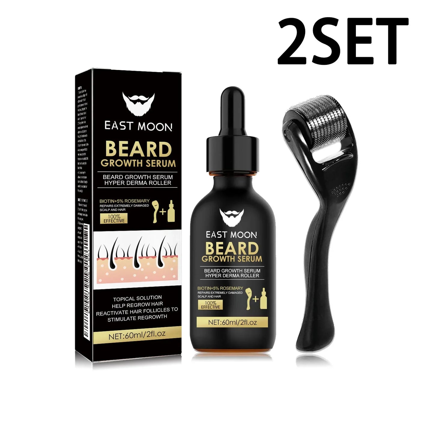 Beard Growth Serum Kit + 0.2mm Derma Roller | Fuller Beard