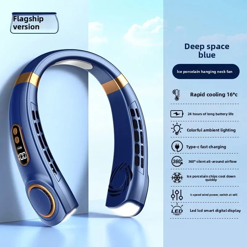 Neck Fan Rechargeable Personal Skincare Portable Fan Battery Operated Hands Free Wearable USB Neck Cooling Fan forIndoor Outdoor Peaceful Pleasures Health and Wellness A Blue