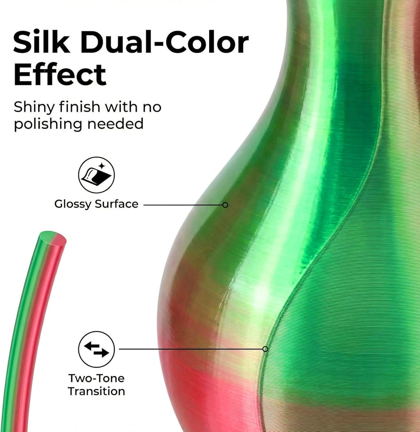 Silk PLA Filament Bundle 4×250g Dual Color Glossy 1.75mm