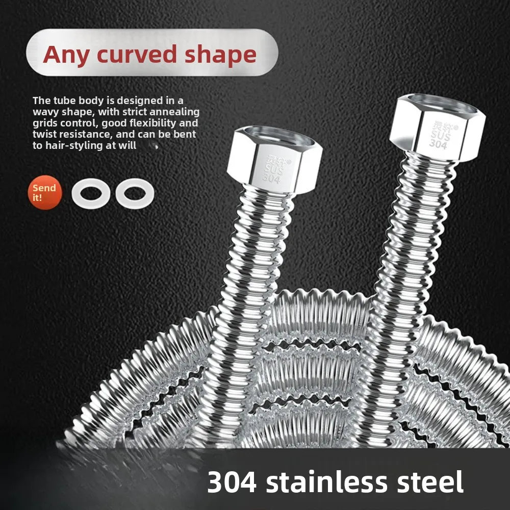 Stainless Steel Corrugated Water Pipe Hose G1/2" G3/4" G1" 20–200cm