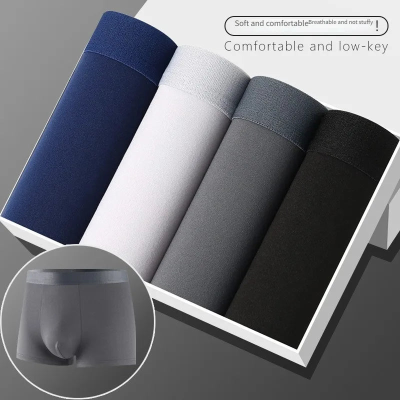 4 pieces of men's underwear: men's plain-cut boxers, youth-style mid-rise four-corner pants, large-sized boys' briefs, shorts Peaceful Pleasures Health and Wellness Pure color 2XL 4pcs