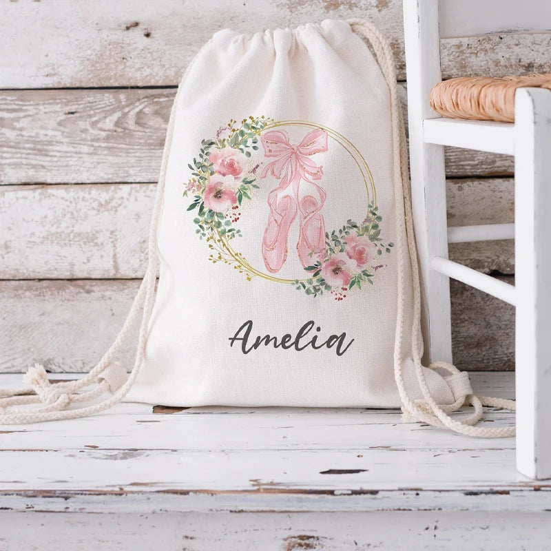 Personalized Ballet Drawstring Backpack | Custom Gift Bag for Girls