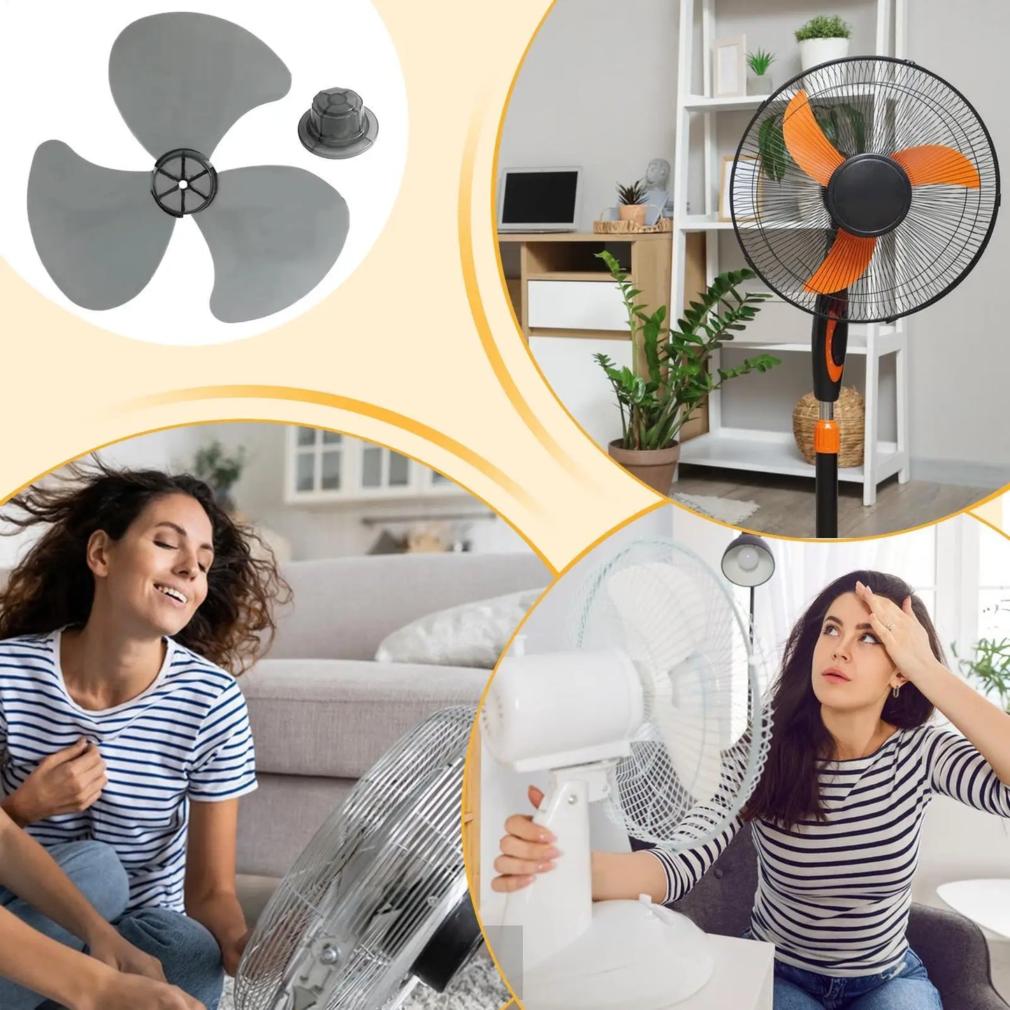 3-Blade Fan Propeller Replacement, Powerful Cooling Floor Standing Fan Blades for Pedestal Fan, Home Outdoor RV Room Use Peaceful Pleasures Health and Wellness