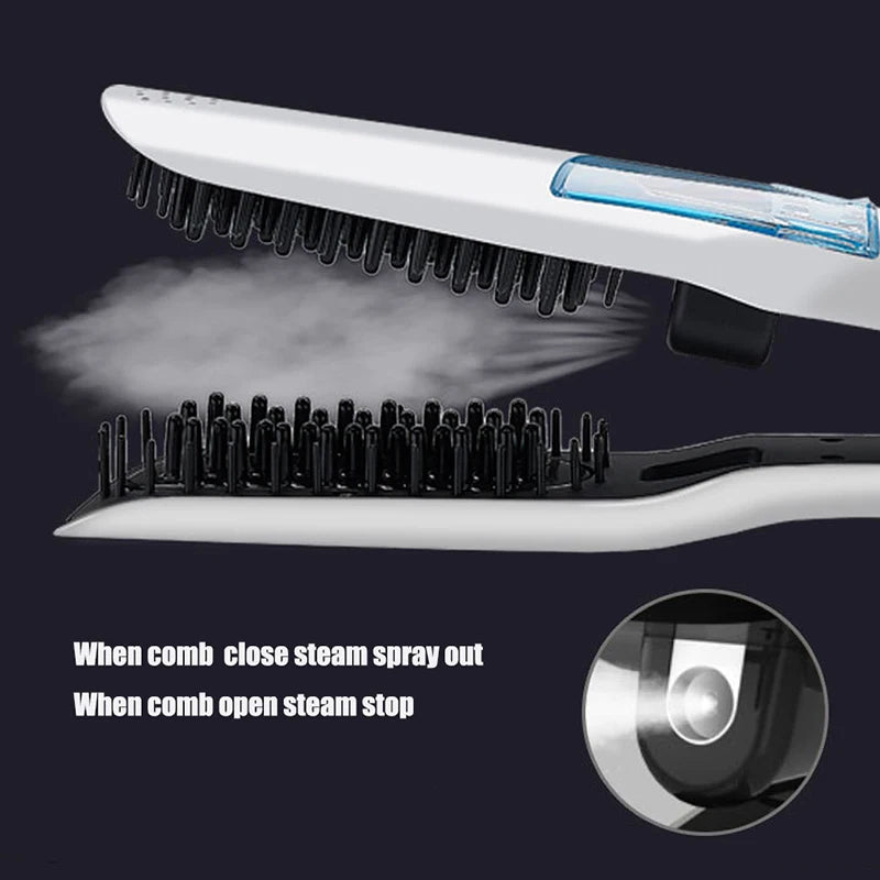 Electric Ceramic Negative Ion Steam Hair Straightener Comb Brush with LCD Display for Hotel & Household Use Peaceful Pleasures Health and Wellness