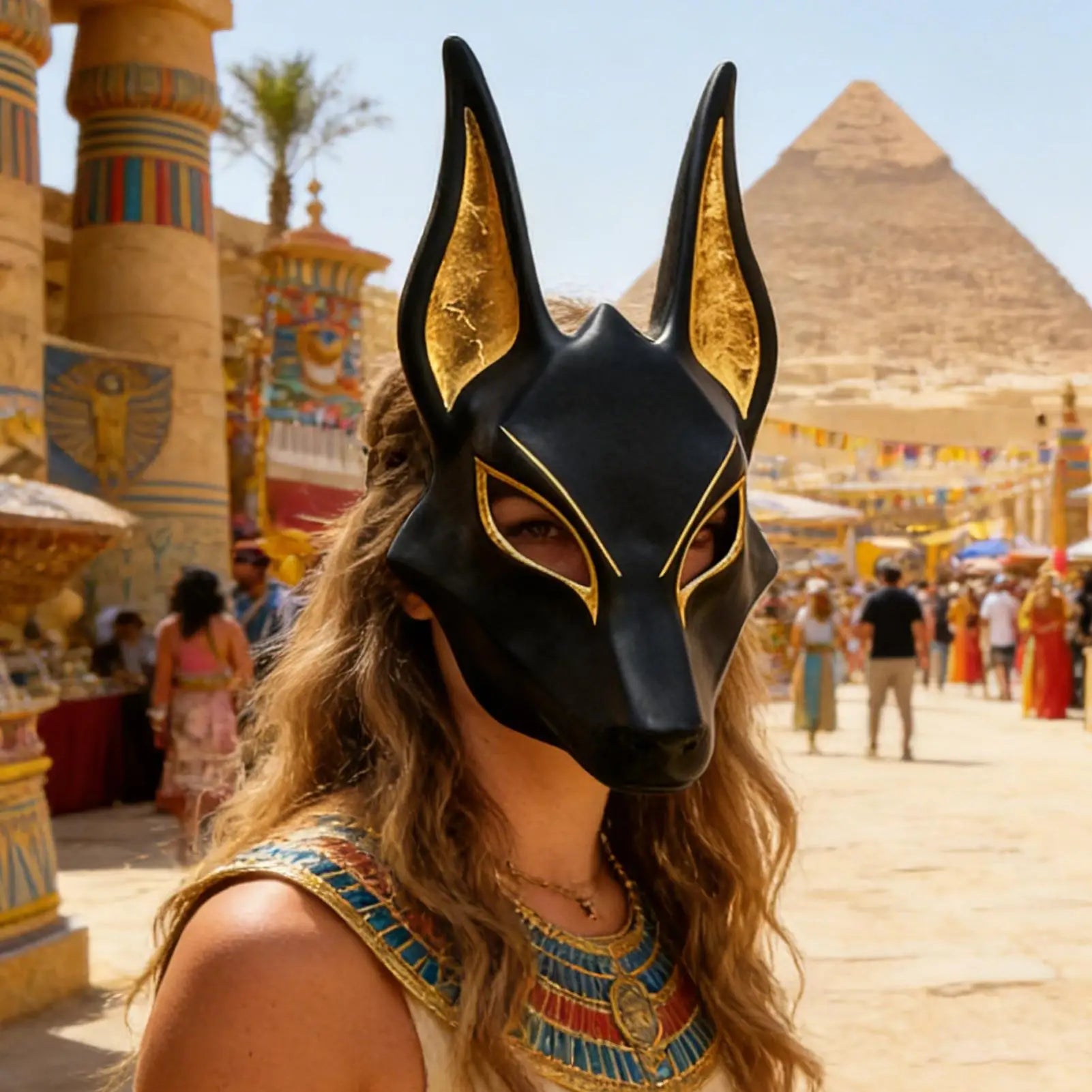 Egyptian Jackal Masque Halloween Cosplay Props Hand Painted Faux Gold Masquerade Masque for Holiday Masquerade Party Theater Peaceful Pleasures Health and Wellness