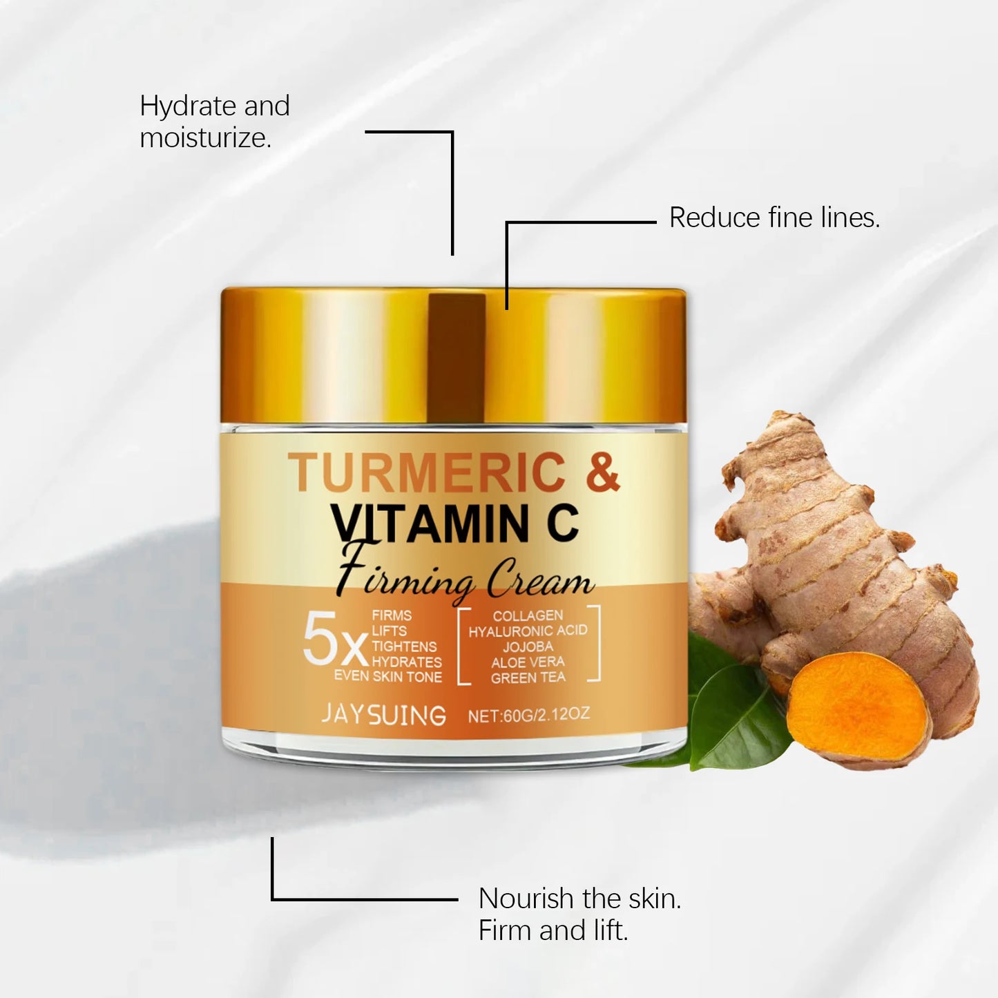 Turmeric Vitamin C Firming Face Cream Anti-Aging Remove Wrinkles Improve Dullness Moisturizing Smoothing Brighting Facial Cream Peaceful Pleasures Health and Wellness