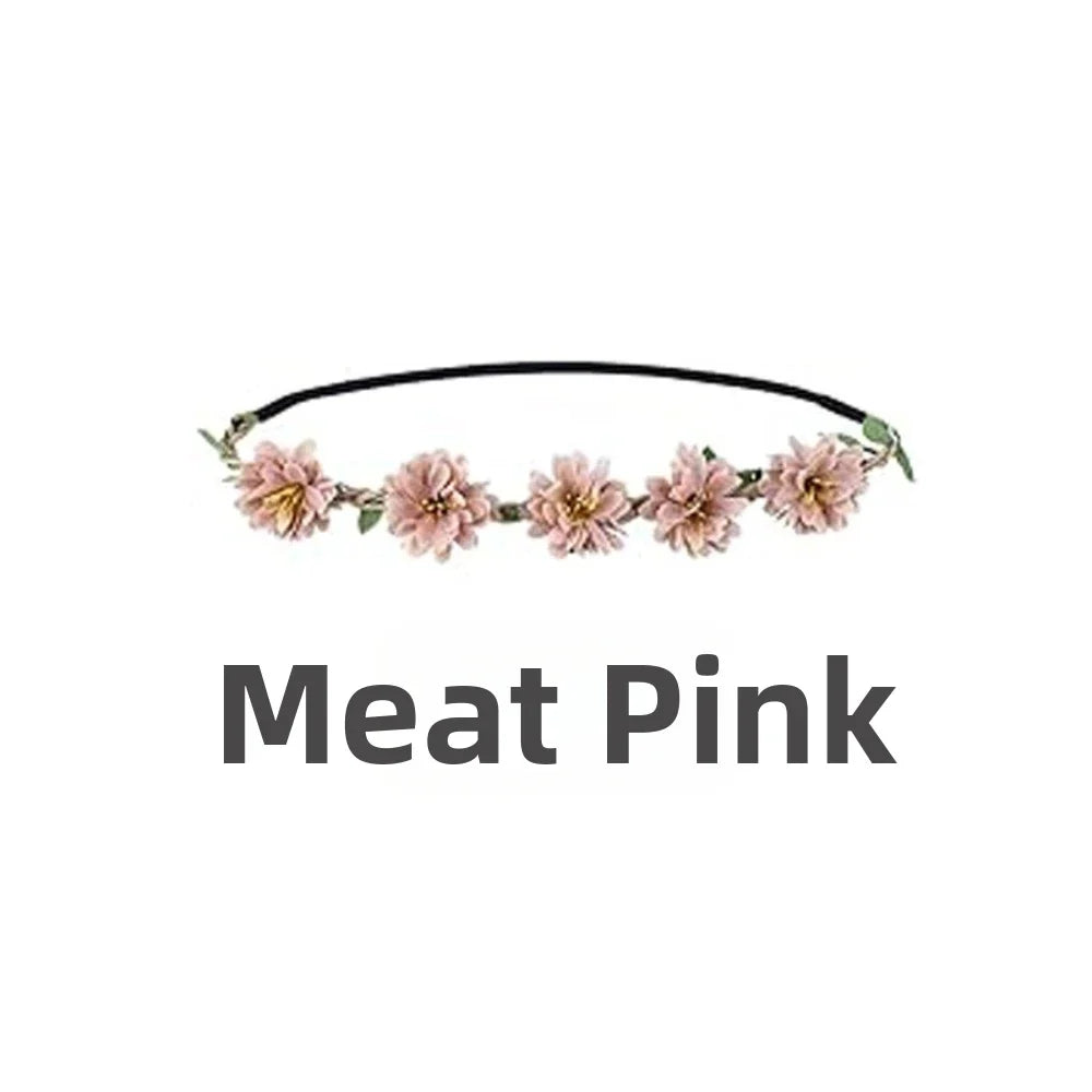 Pink Rose Floral Crown – Boho Adjustable Ribbon Headpiece