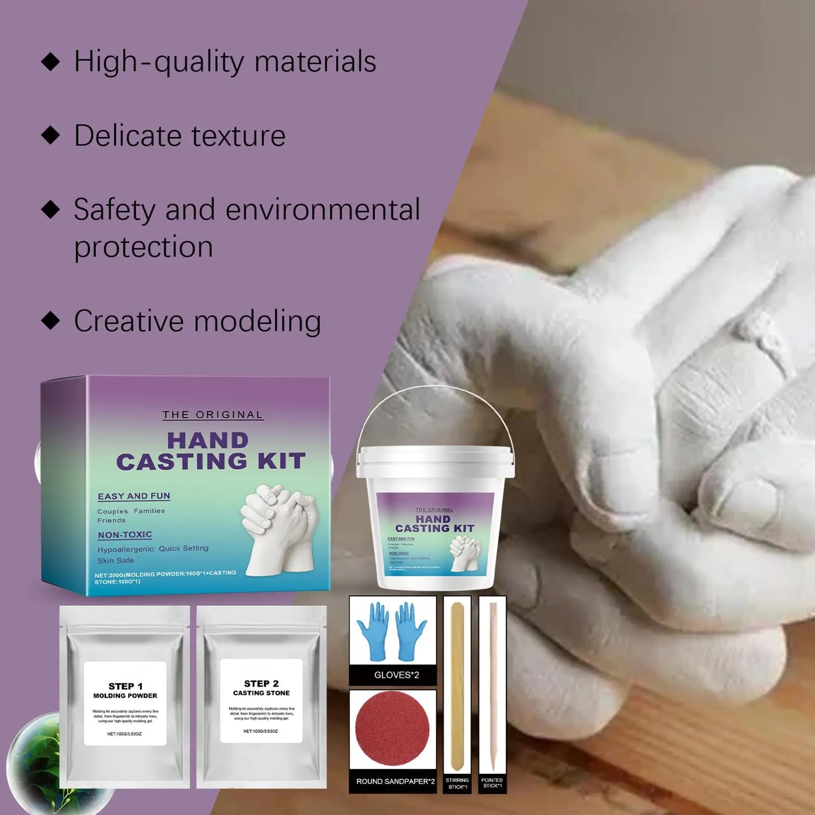 3D Hands Mold Casting Handprint & Footprint DIY Craft Set Romantic Sculpture Mould Clone Powder Set for Anniversary Keepsake Peaceful Pleasures Health and Wellness