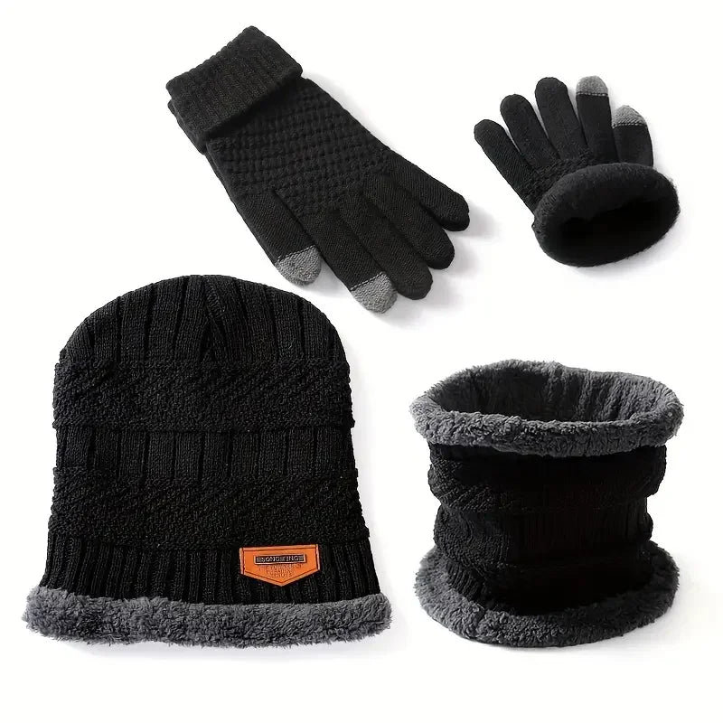 1Set Warm & Soft Winter Fleece-lined Knitted Hat, Scarves And Touch Screen Gloves 3-Piece Set ,Perfect Ear & Neck Warmer Peaceful Pleasures Health and Wellness