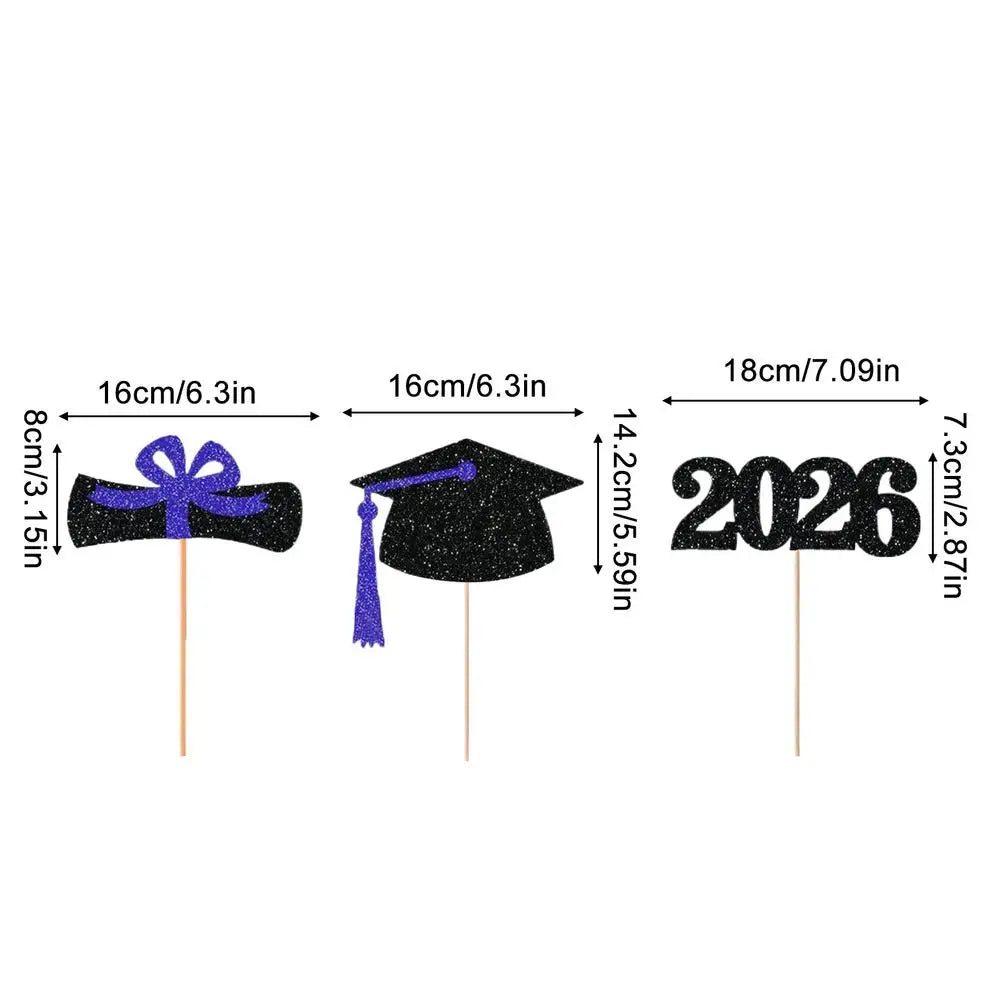 2026 Graduation Cake Topper Set | Glitter Party Decorations