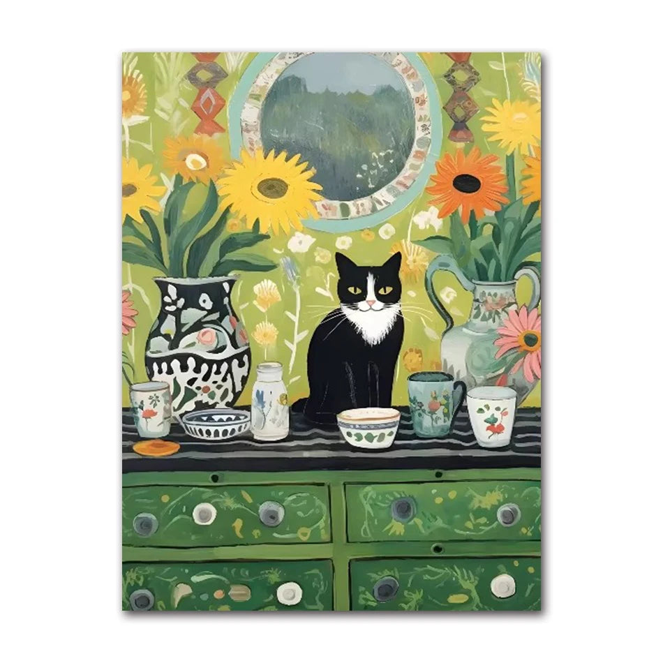 Funny Black Cat Toilet Canvas Wall Art | Bathroom Decor