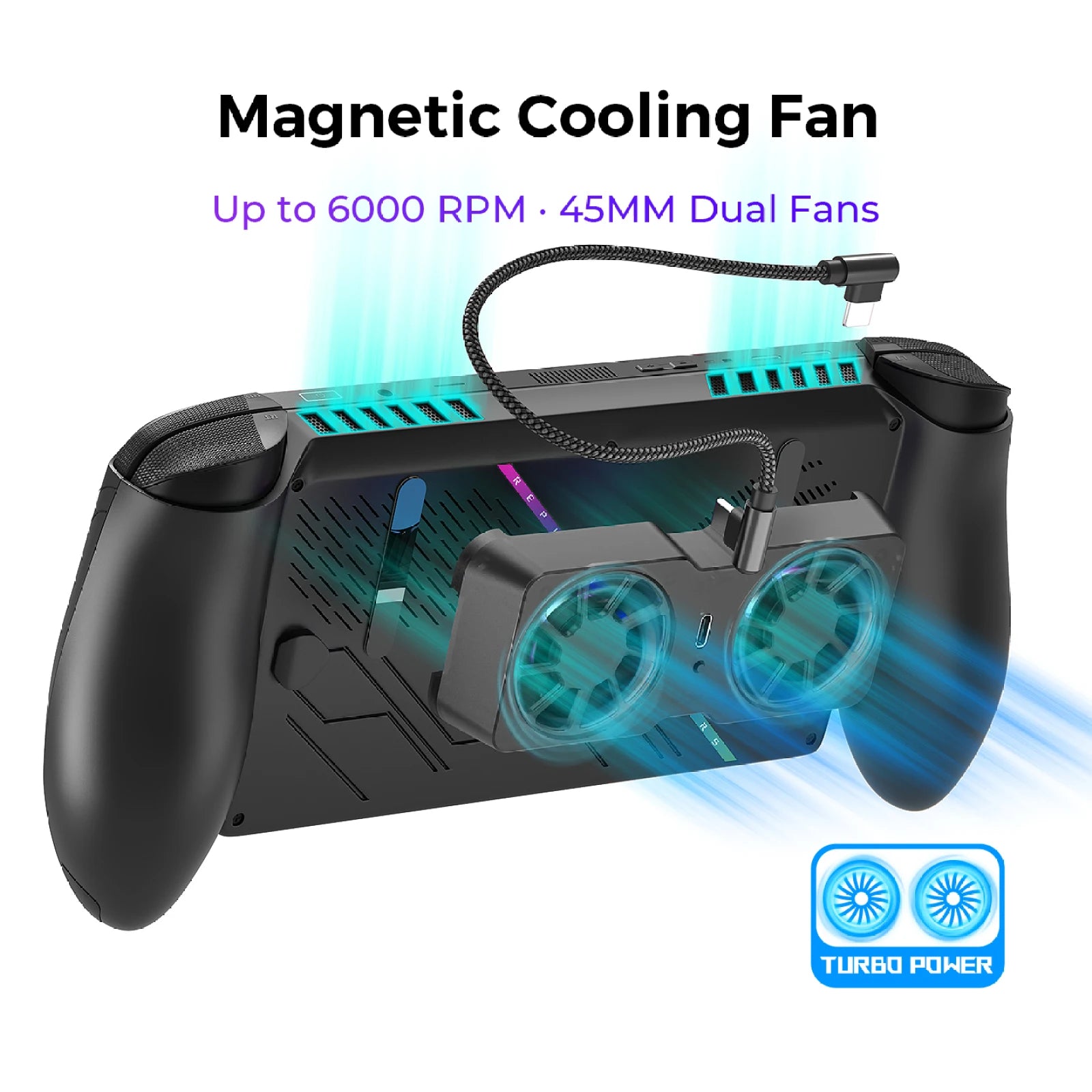 Portable Magnetic Cooling Fan For Steam Deck For ROG Ally X For Legion Go 6000RPM 45mm Dual Fans 10-16CFM Airflow 3 Speeds Peaceful Pleasures Health and Wellness