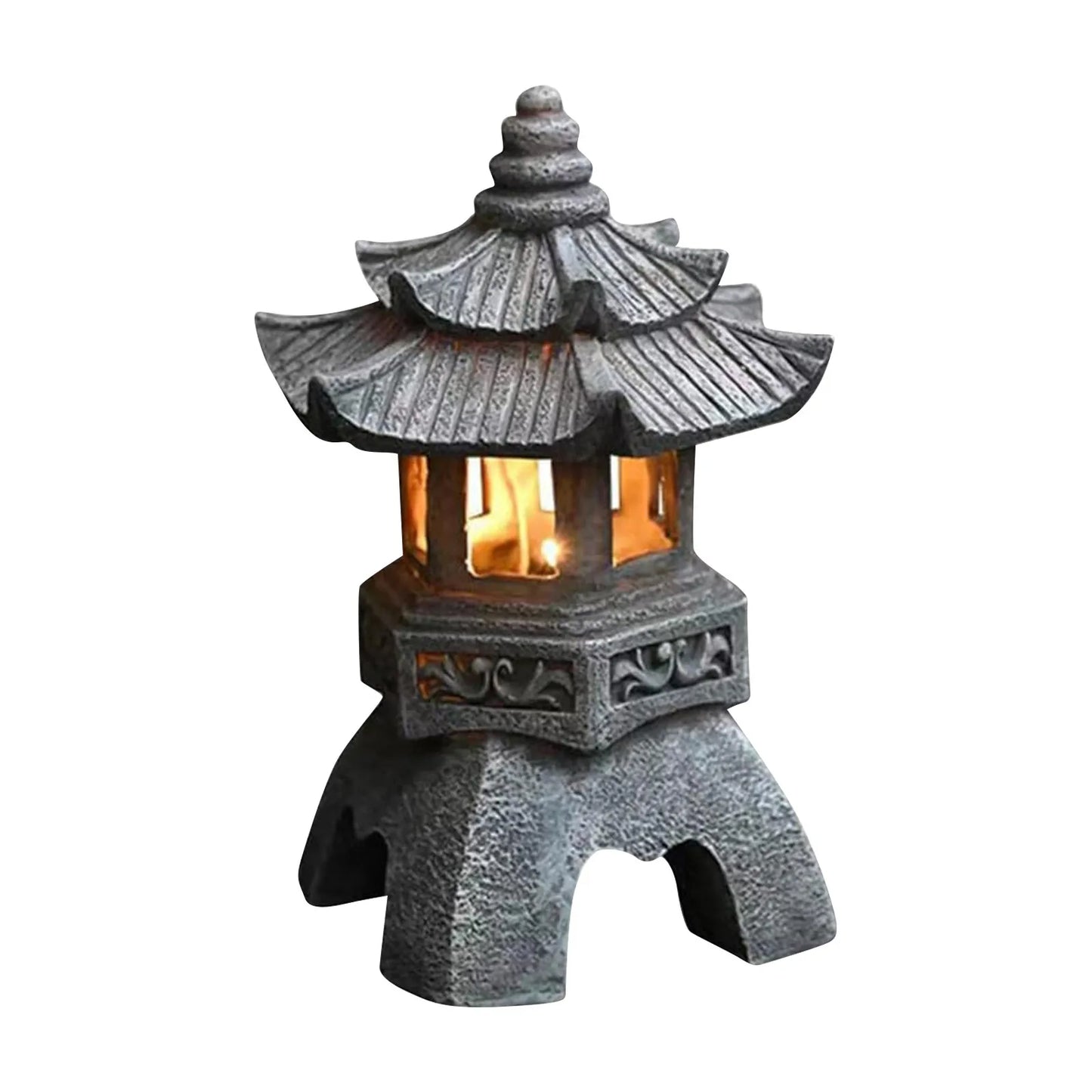 Solar Chinese Stone Tower Garden Light – Resin Courtyard Sculpture