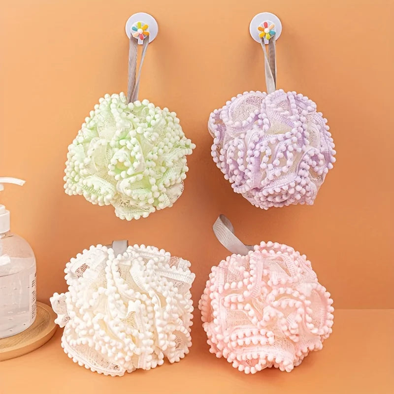 4-Pack Bath Loofah Puff Set – 4 Colors | Shower Scrubbing