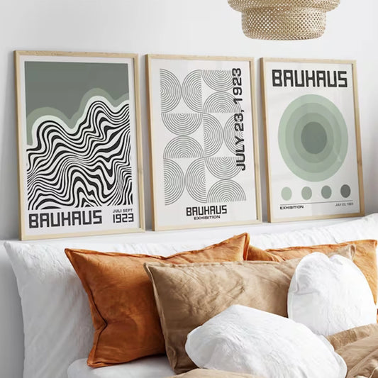 3-Piece Bauhaus Abstract Geometric Canvas Wall Art Set Canvas Wall Art Set Peaceful Pleasures Health and Wellness G5270-3pcs 30x40cm Wood Framed