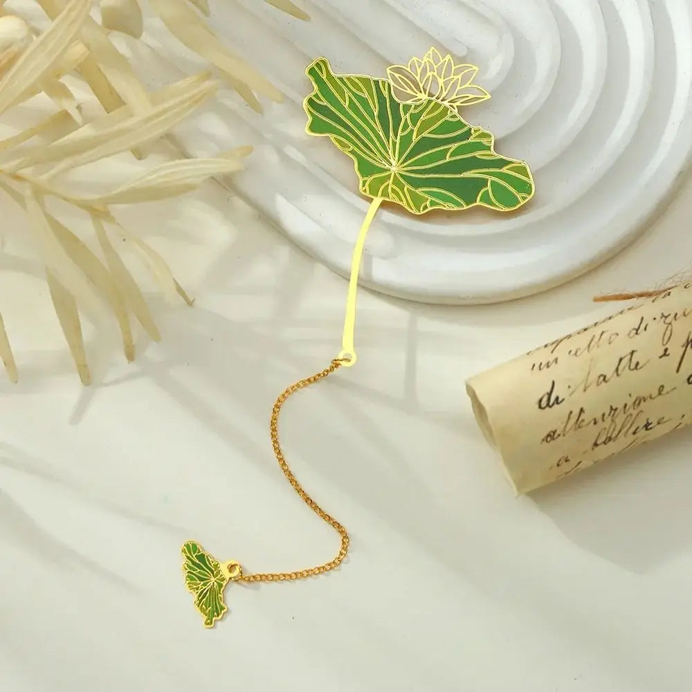 Lotus Leaf Metal Bookmark | Chinese Style Brass Tassel Gift