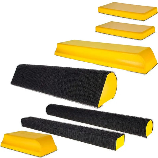 Y51A-Handheld Hook& Loop Sander Pads 7-Piece Hand Sanding Block Set-Flat, Round, Curved, Contoured Rectangle Shapes Peaceful Pleasures Health and Wellness Yellow