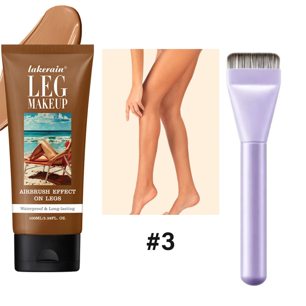 Free Brush With100ml Bronze Leg Body Foundation Long Lasting Waterproof Tanning Makeup Cream Even Skin Tone Makeup Peaceful Pleasures Health and Wellness Bronze and brush